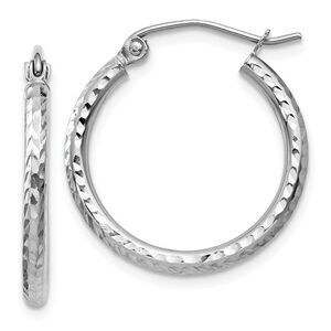 2mm, 14k White Gold Diamond-cut Hoops, 20mm (3/4 Inch)